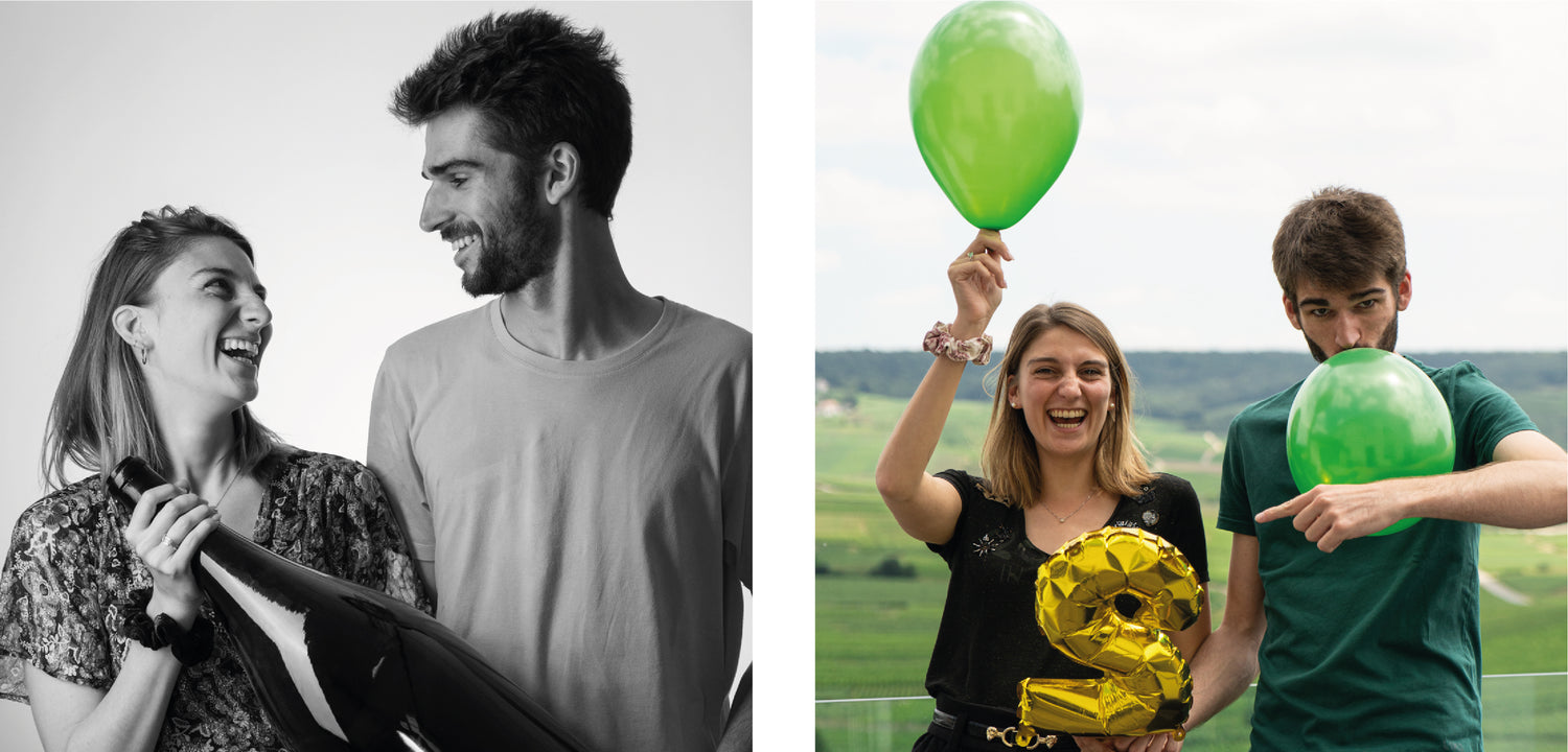 Photos de Marceau et Marie BARDOUT qui sourient et fêtent le succès de leur entreprise. 